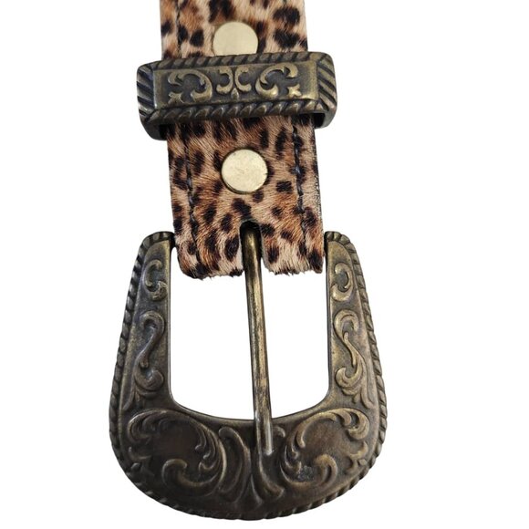 Vintage Sand Castle Paris Belt Womens Leopard Mesh Fur Bronze Metallic Buckle ML